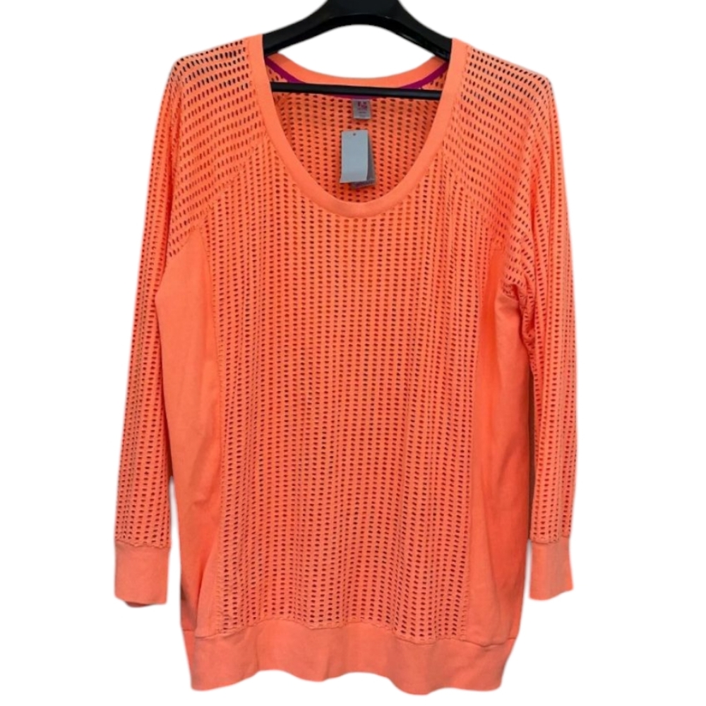 Lane Bryant LIVI Orange Coverup Top Open Weave w Ribbed Panels Size 22/24 NWT